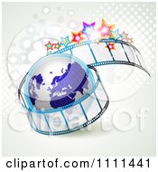 Poster, Art Print Of Film Roll With A Globe Halftone And Stars