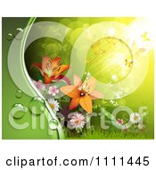Clipart Background Of Lilies Light And Butterflies 1 Royalty Free Vector Illustration