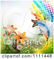 Poster, Art Print Of Background Of Lilies A Rainbow And Butterflies 2