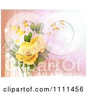 Clipart Background Of Yellow Roses And Butterflies On Peach And Pink Royalty Free Vector Illustration