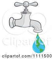 Clipart Water Faucet With An Earth Drop Royalty Free Vector Illustration