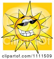 Clipart Happy Sun Grinning And Wearing Sunglasses Over Yellow Royalty Free Vector Illustration