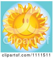 Clipart Cheerful Sun Grinning Over Blue Royalty Free Vector Illustration