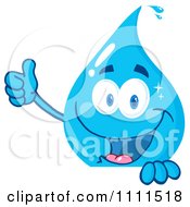 Clipart Water Drop Holding A Thumb Up Over A Sign Royalty Free Vector Illustration
