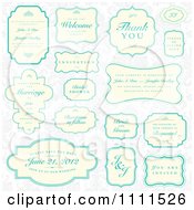 Clipart Turquoise And Beige Wedding Frames And Sample Text On Gray Royalty Free Vector Illustration