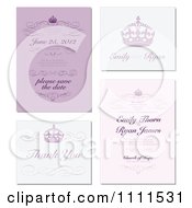 Clipart Purple And Blue Wedding Invitation Designs With Sample Text And Crowns Royalty Free Vector Illustration