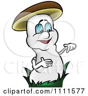 Clipart White Mushroom Gesturing With One Hand Royalty Free Vector Illustration by dero