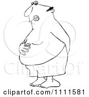 Clipart Outlined Chubby Man Holding His Tunny And Butt And Trying To Hold In A Bowel Movement Royalty Free Vector Illustration