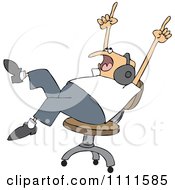 Clipart Chubby Man Rocking Out To Music Wearing Headaphones And Rolling In A Chair Royalty Free Vector Illustration