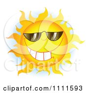 Poster, Art Print Of Grinning Sun Mascot With Sunglasses 2
