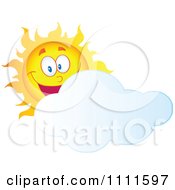 Poster, Art Print Of Cheerful Sun Mascot Behind A Cloud