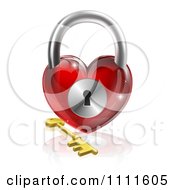 3d Red Shiny Heart Padlock And Gold Key With A Reflection