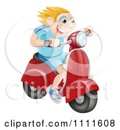 Happy Blond Man Speeding On A Moped