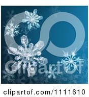 Blue Winter Background With 3d Icy Snowflakes And Copyspace