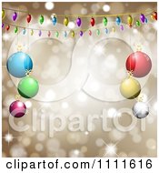 Clipart 3d Christmas Ornaments Strung From Lights On Gold Bokeh Royalty Free Vector Illustration