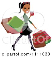 Poster, Art Print Of Happy Black Woman Carrying Bags And Christmas Shopping