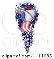 Clipart Basketball Flying With A Trail Of American Firework Stars And Stripes Royalty Free Vector Illustration by Chromaco