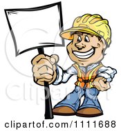 Happy Construction Worker Man Holding A Sign