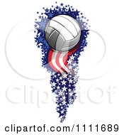 Poster, Art Print Of Volleyball Flying With A Trail Of American Firework Stars And Stripes