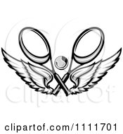 Clipart Grayscale Tennis Rackets A Ball And Wings Royalty Free Vector Illustration by Chromaco