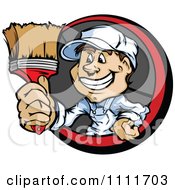 Clipart Happy Painter Guy Holding Out A Brush Royalty Free Vector Illustration by Chromaco