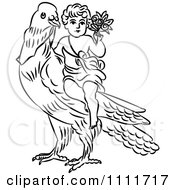 Poster, Art Print Of Outlined Cherub With Flowers On A Dove