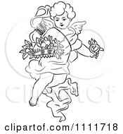 Poster, Art Print Of Outlined Cherub With Flowers