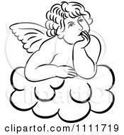 Outlined Cherub Daydreaming On A Cloud