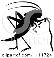 Clipart Silhouetted Cricket With A Cane In Black And White Royalty Free Vector Illustration by Prawny Vintage