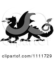 Poster, Art Print Of Silhouetted Roaring Dragon In Black And White