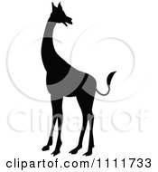 Clipart Silhouetted Giraffe In Black And White Royalty Free Vector Illustration