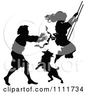 Poster, Art Print Of Silhouetted Boy Pushing A Girl On A Swing In Black And White