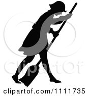 Poster, Art Print Of Silhouetted Girl Sweeping With A Broom In Black And White