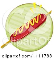 Poster, Art Print Of Hot Dog With Mustard On A Stick Over Green