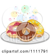 Donuts On A Plate With Colorful Circles