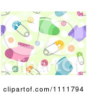 Poster, Art Print Of Seamless Baby Pattern Of Safety Pins Socks And Buttons On Bubbles