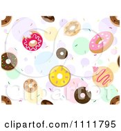 Poster, Art Print Of Seamless Pattern Of Donuts And Sprinkles Over Colorful Bubbles