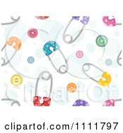 Clipart Seamless Baby Pattern Of Safety Pins And Buttons On Blue Bubbles Royalty Free Vector Illustration