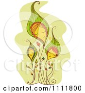 Poster, Art Print Of Pleasant Flowers With Faces Over Green