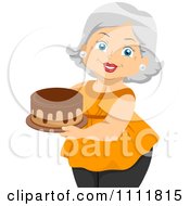 Poster, Art Print Of Happy Female Senior Citizen Holding A Cake With Chocolate Frosting