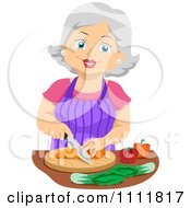 Happy Female Senior Citizen Chopping Veggies