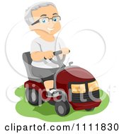 Poster, Art Print Of Happy Male Senior Citizen Operating A Riding Lawn Mower