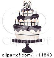 Poster, Art Print Of Three Tiered 50th Birthday Cake With Bats And Black Frosting