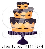 Poster, Art Print Of Three Tiered Halloween Cake With Bats And Black Frosting