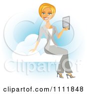 Blond Businesswoman Holding A Tablet On A Cloud