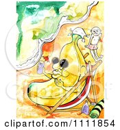 Clipart Banana Relaxing On A Beach With A Cocktail Royalty Free Illustration