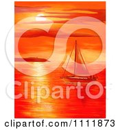 Red Coastal Sunset Over A Sailboat At Sea