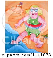 Poster, Art Print Of Chubby Woman Stepping Into The Surf On A Beach