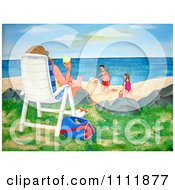 Poster, Art Print Of Person On A Beach Chair With Ice Cream And A View Of Children Making A Sand Castle