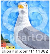 Poster, Art Print Of Seagull Near Coastal Buildings